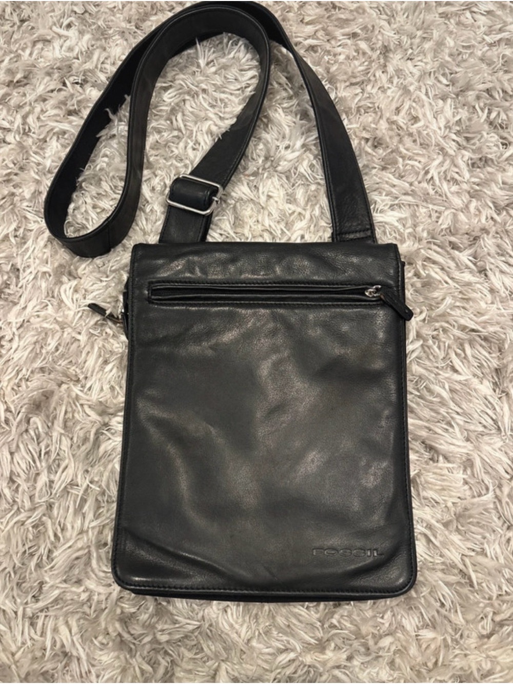 Fossil Black Leather Messenger Crossbody